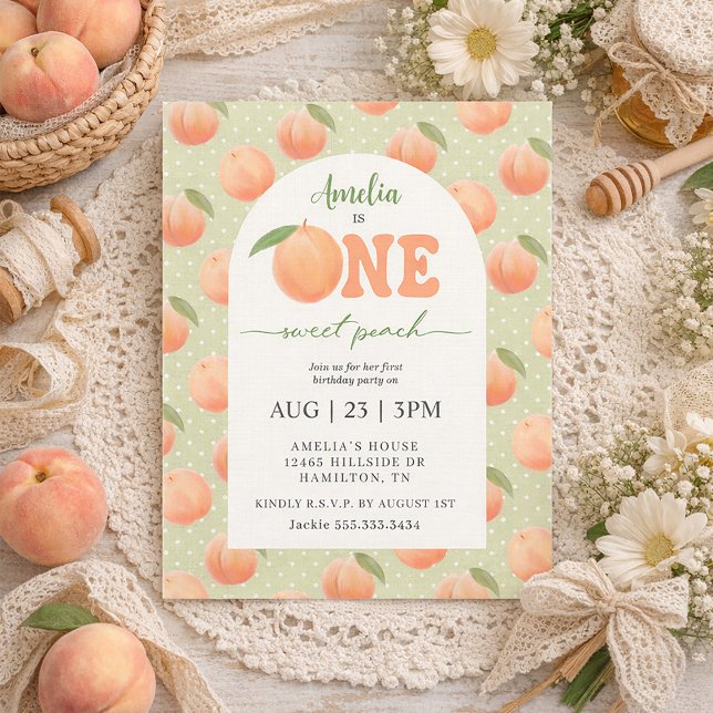 Convite One Sweet Peach First Birthday Party (One Sweet Peach First Birthday Party Invitation)