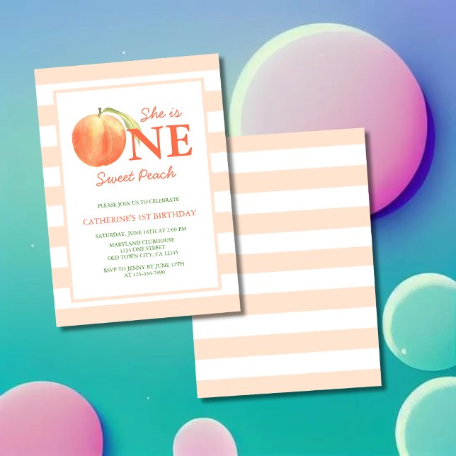 Convite One Sweet Peach Stripes Girl Birthday (Criador carregado)