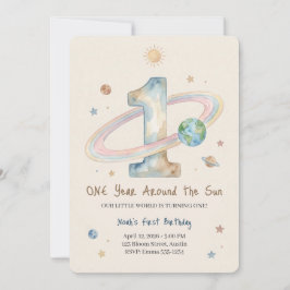 Convite One Year Around The Sun 1st Birthday Invitation