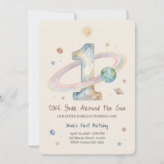 Convite One Year Around The Sun 1st Birthday Invitation