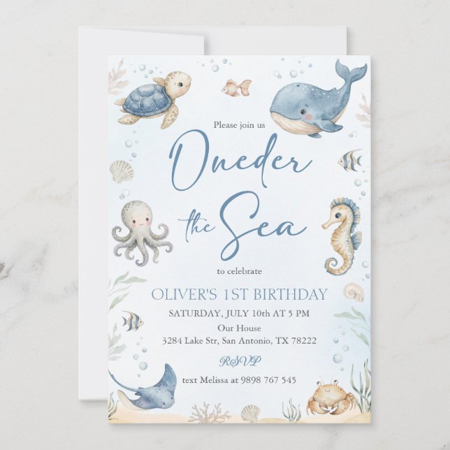 Convite Oneder O Mar Animais Oceânicos (Frente)