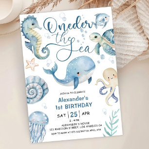 Convite ONEder O Menino do Mar 1º Aniversário Fofo Oceano 