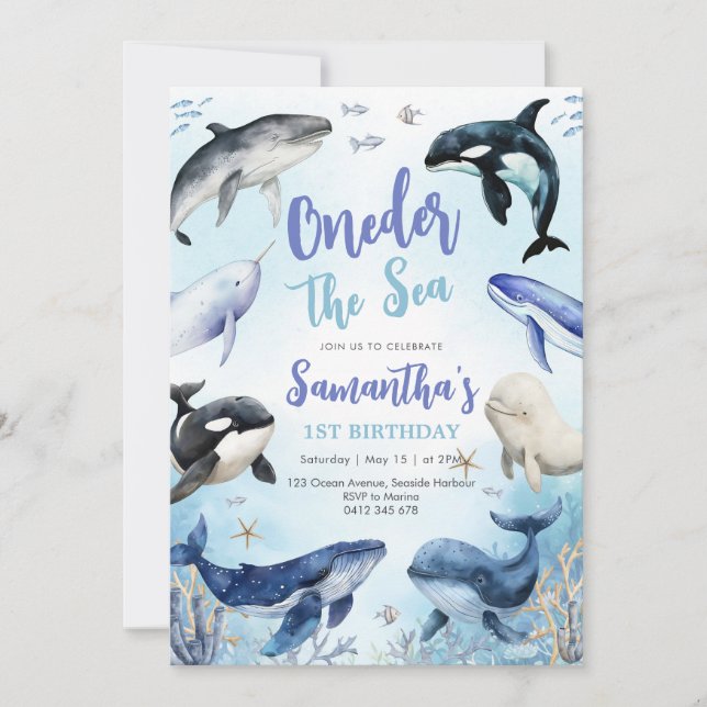 Convite Oneder The Sea 1st Birthday Invitation (Frente)