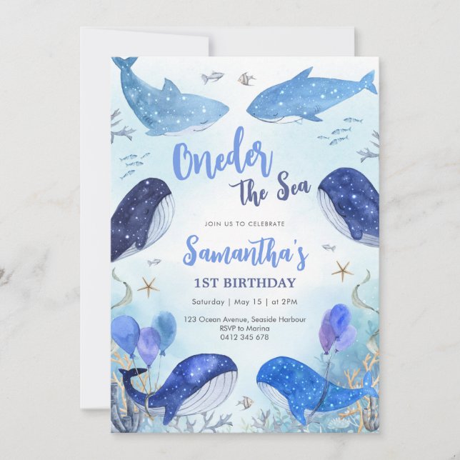 Convite Oneder The Sea 1st Birthday Invitation (Frente)