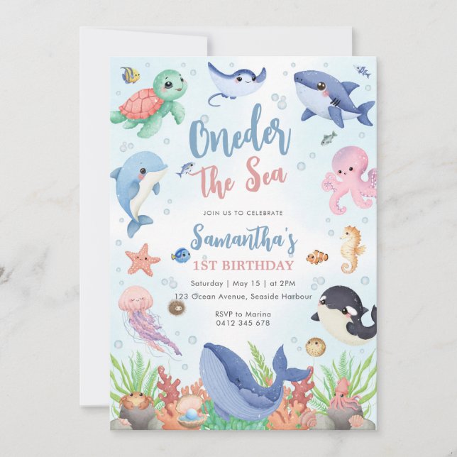 Convite Oneder The Sea 1st Birthday Invitation (Frente)