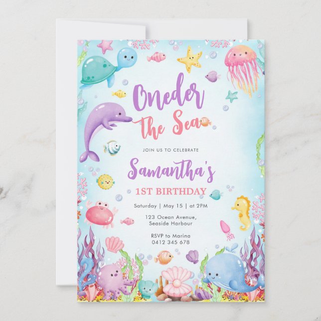 Convite Oneder The Sea 1st Birthday Invitation (Frente)