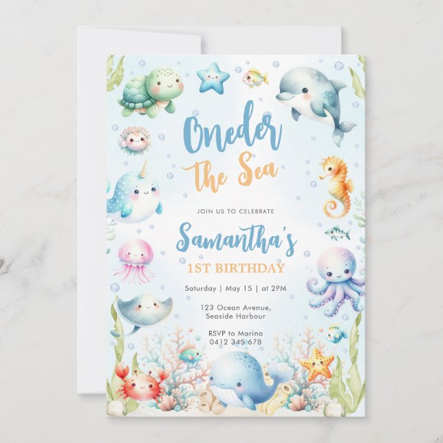 Convite Oneder The Sea 1st Birthday Invitation (Frente)