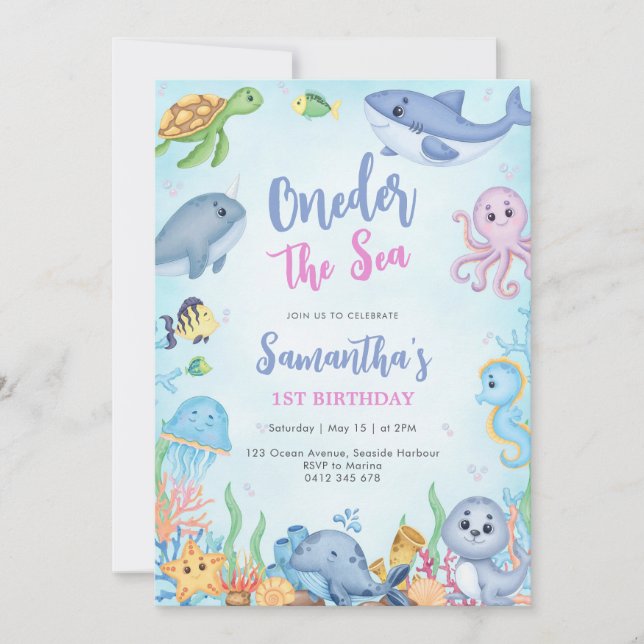 Convite Oneder The Sea 1st Birthday Invitation (Frente)