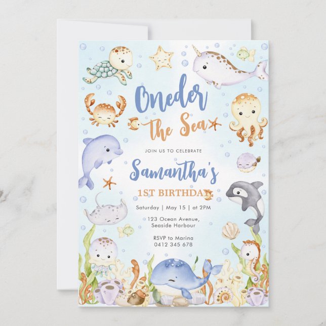 Convite Oneder The Sea 1st Birthday Invitation (Frente)