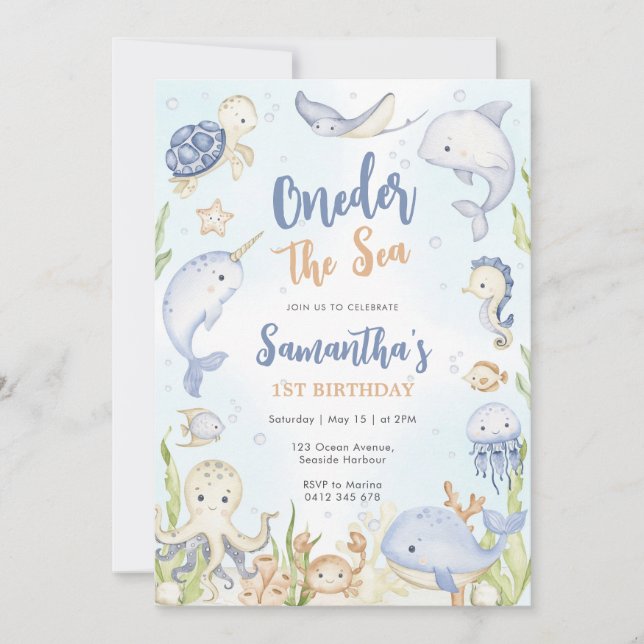 Convite Oneder The Sea 1st Birthday Invitation (Frente)