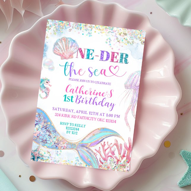 Convite  Oneder the sea mermaid 1st birthday invitation (Criador carregado)
