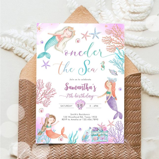 Convite Oneder The Sea Mermaid Under The Sea 1st Birthday (Criador carregado)