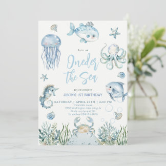 Convite Oneder the Sea Ocean Animals Boy 1st Birthday 