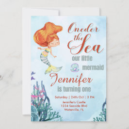 Convite Oneder the Sea Orange Mermaid primeiro aniversario