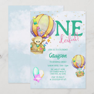 Convite Onederful Balão de Ar Quente Aniversário de Primav