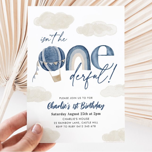 Convite Onederful Balão de Ar Quente Arco-íris Menino 1º A (Criador carregado)