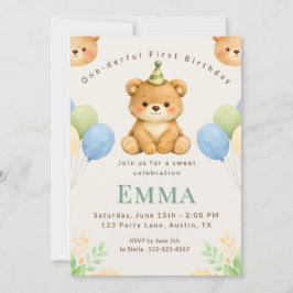 Convite Onederful Bear First Birthday Party Invitation