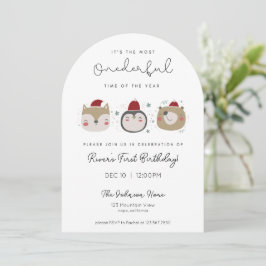 Convite Onederful Winter Animals First Birthday Invitation