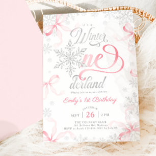 Convite ONEderland de Inverno Aniversário de 1 ano Rosa Pr