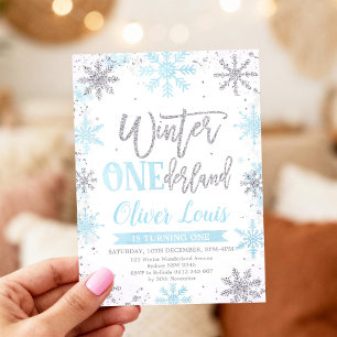 Convite ONEderland de Inverno Azul Prata 1º Aniversário