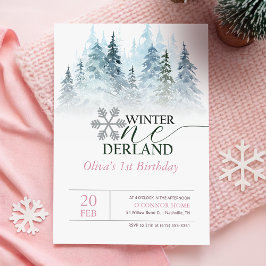 Convite ONEderland de Inverno Floresta Nevada Aniversário
