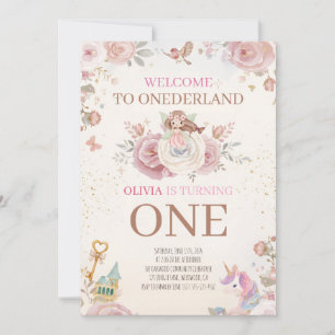 Convite Onederland Floral Primeiro Aniversário Menina Luxo