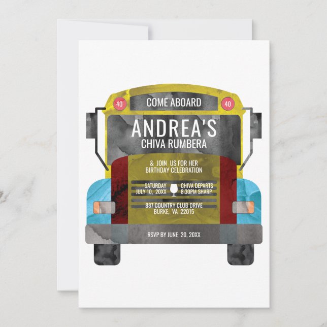 Convite Ônibus de festa Colombiano Chiva Rumbera Pachanger (Frente)