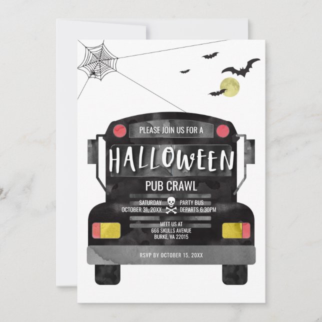 Convite Ônibus de festa de Halloween (Frente)