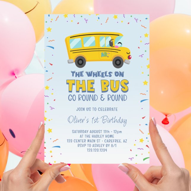 Convite Ônibus Escolar Amarelo 1º Aniversário (Criador carregado)