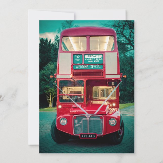 Convite Ônibus Vermelho Especial de Casamento em Londres (Frente)