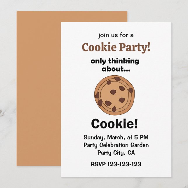 Convite Only Thinking About Cookie Funny Food Party (Frente/Verso)