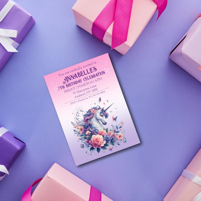 Convite Ontem, bonito Garotas de Ombre Púrpura Rosa Unicor (Criador carregado)