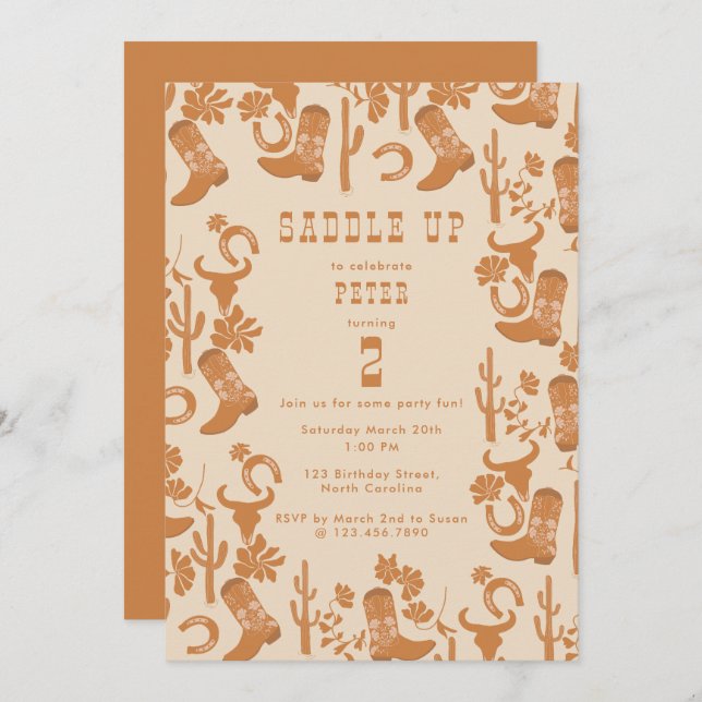 Convite Ontem, Boots do Cowboy do País Ocidental Saddam (Frente/Verso)