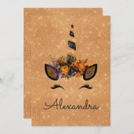 Convite Ontem do Monograma de outubro de Sparkle Unicorn