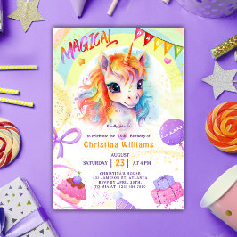Convite Ontem do Unicorn Purple Rainbow