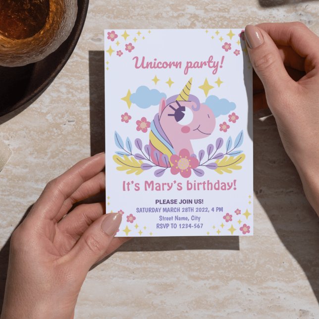 Convite Ontem Do Unicórnio Whimsical Convidam Com Foto (Whimsical Unicorn Birthday Invite – Personalized Photo Card)