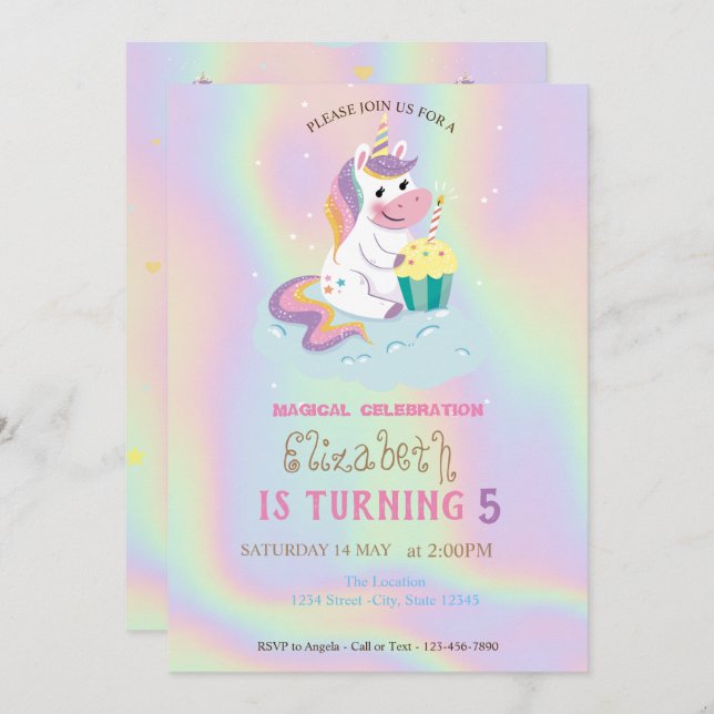 Convite Ontem Holográfico do Unicórnio Magnético (Frente/Verso)