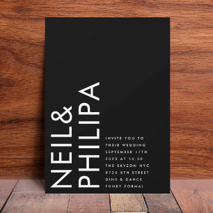 Convite Onyx Black Ultra Modern Bold NOMES Simples Casamen