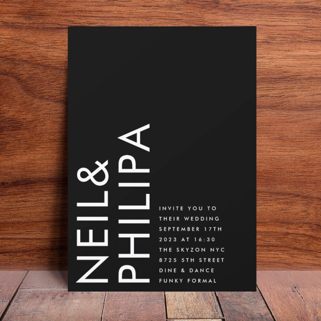 Convite Onyx Black Ultra Modern Bold NOMES Simples Casamen (Criador carregado)