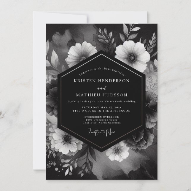 Convite Onyx Floral Noir Wedding (Frente)