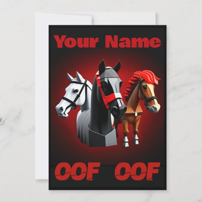 Convite Oof Roblox Funny Meme Red Horses (Frente)