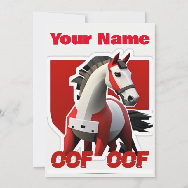 Convite Oof Roblox Funny Meme Red White Horse (Frente)