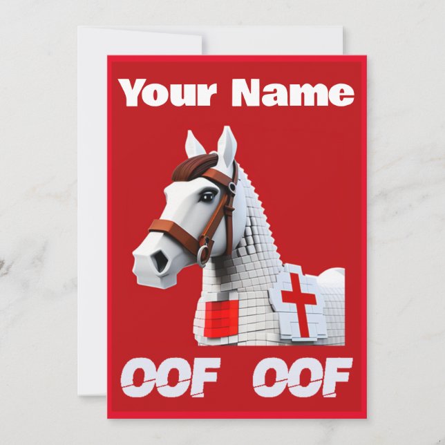 Convite Oof Roblox Funny Meme Red White Horse (Frente)