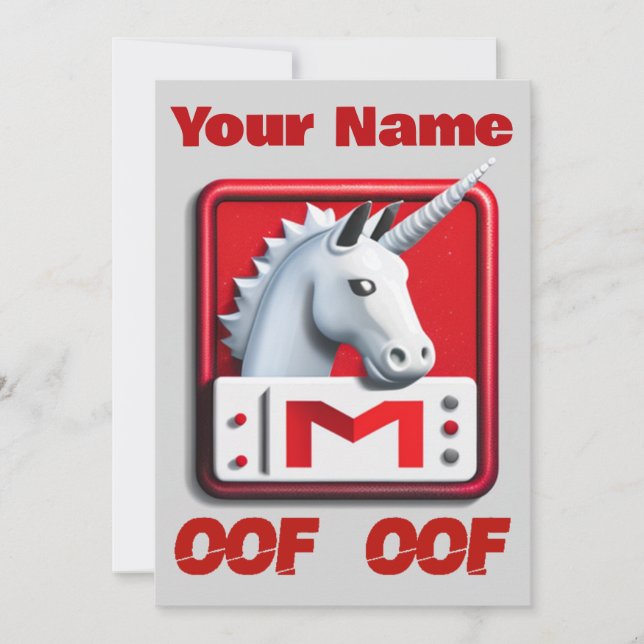Convite Oof Roblox Funny Meme Red White Unicorn (Frente)