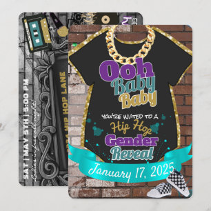 Convite Ooh Baby Baby Purple & Teal Hip Hop Gender Revenda