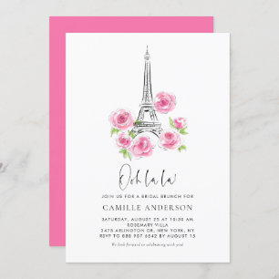 Convite Ooh la Eiffel Tower Pink Floral Bridal Brunch