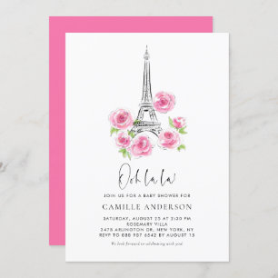 Convite Ooh la Eiffel Tower Pink Floral Chá de fraldas