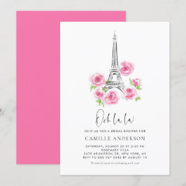 Convite Ooh la Eiffel Tower Pink Floral Chá de panela