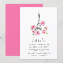 Convite Ooh la Eiffel Tower Rosa Rosa Bebê Floral Sprinkle
