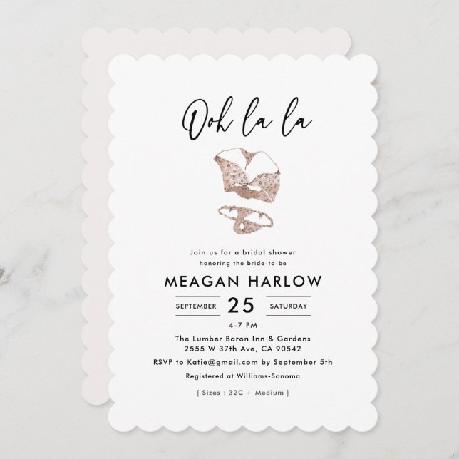 Convite Ooh La La Lingerie Chá de panela Hen Festa (Frente/Verso)